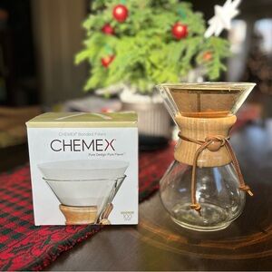 Chemex Pour Over Coffee Carafe with Gold Filter and Paper Filters